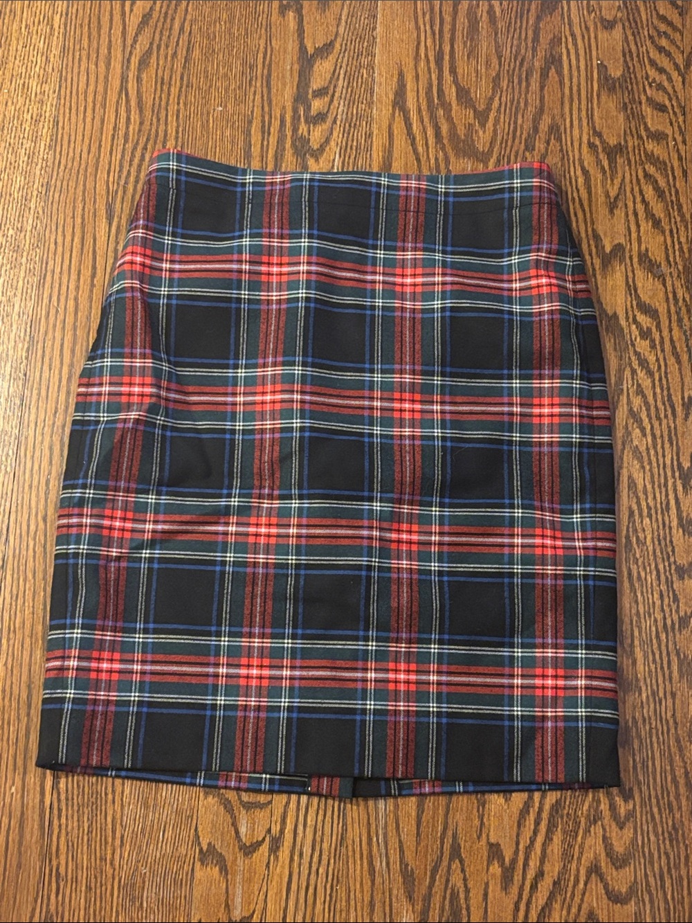 J. Crew Black Plaid Pencil Skirt with Red and Blue Tartan